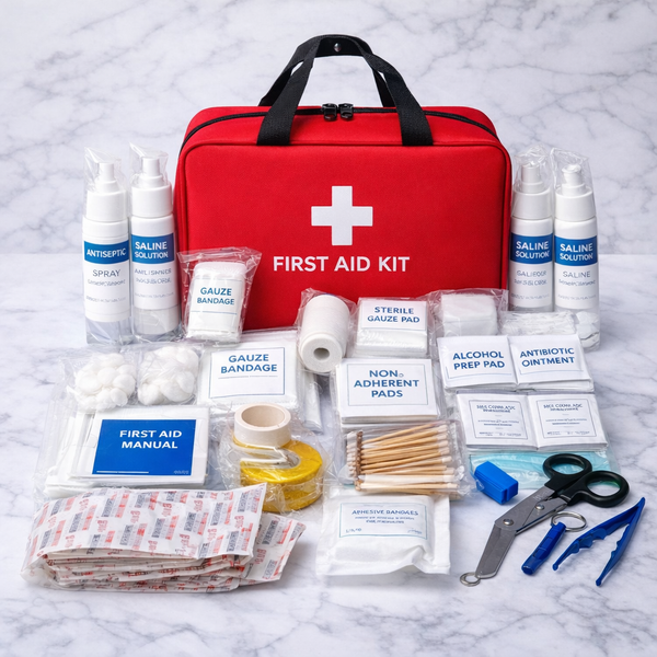 First aid kit with emergency medical supplies